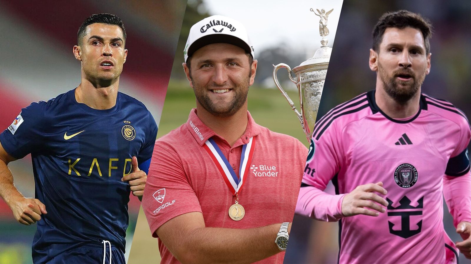 Cristiano Ronaldo, Jon Rahm y Leo Messi