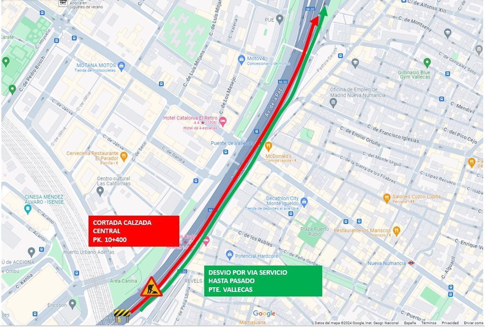 Cortes nocturnos en la M-30 en Puente de Vallecas este fin de semana