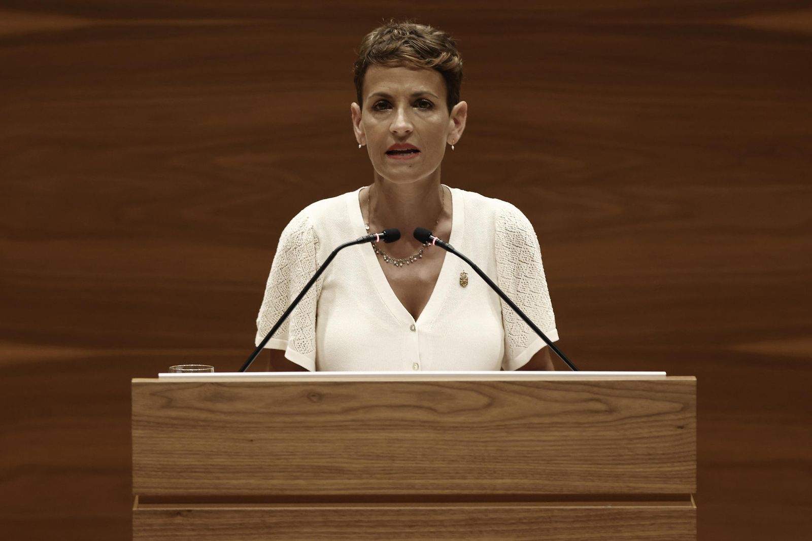 La candidata, María Chivite, a reeditar la presidencia del Gobierno de Navarra, María Chivite, durante su discurso para pedir la confianza de la Cámara