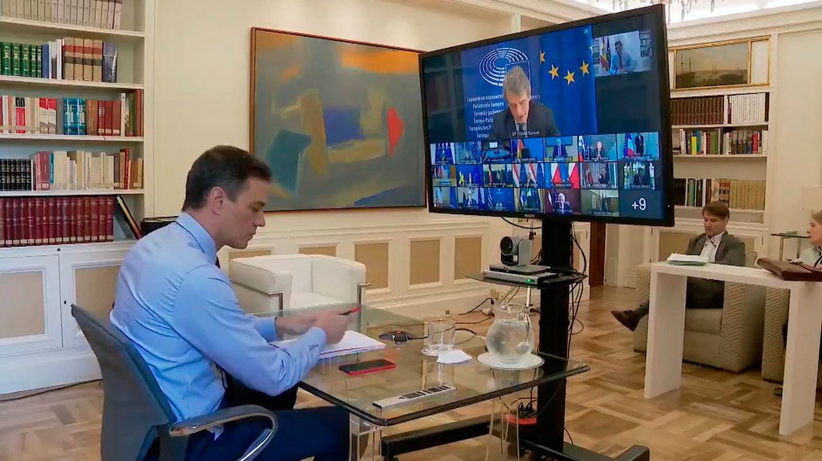Pedro Sanchez durante la videoconferencia