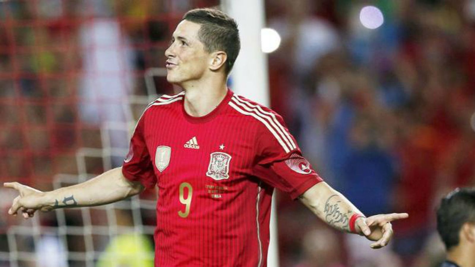 Fernando Torres celebra un gol con España