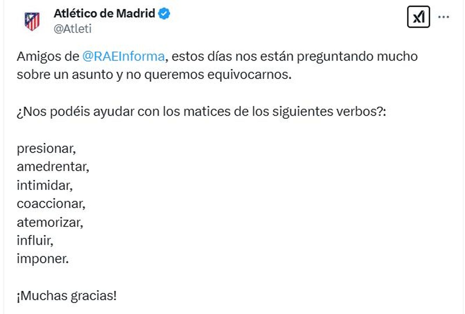 Tuit del Atlético de Madrid