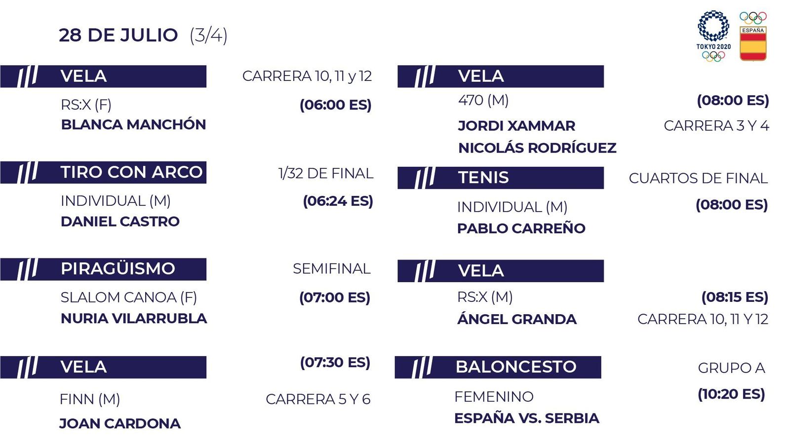 Calendario del 29 de julio