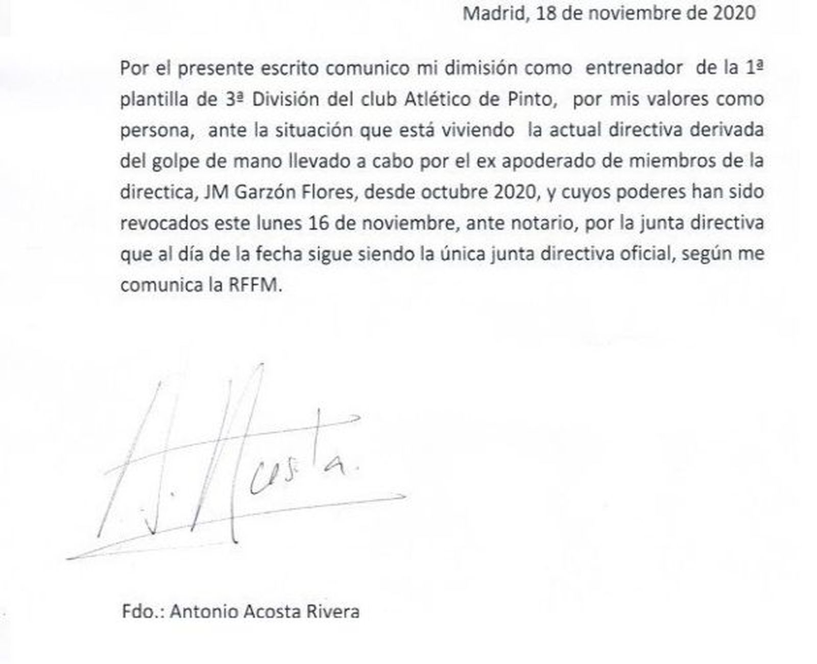 Dimisión de Antonio Acosta
