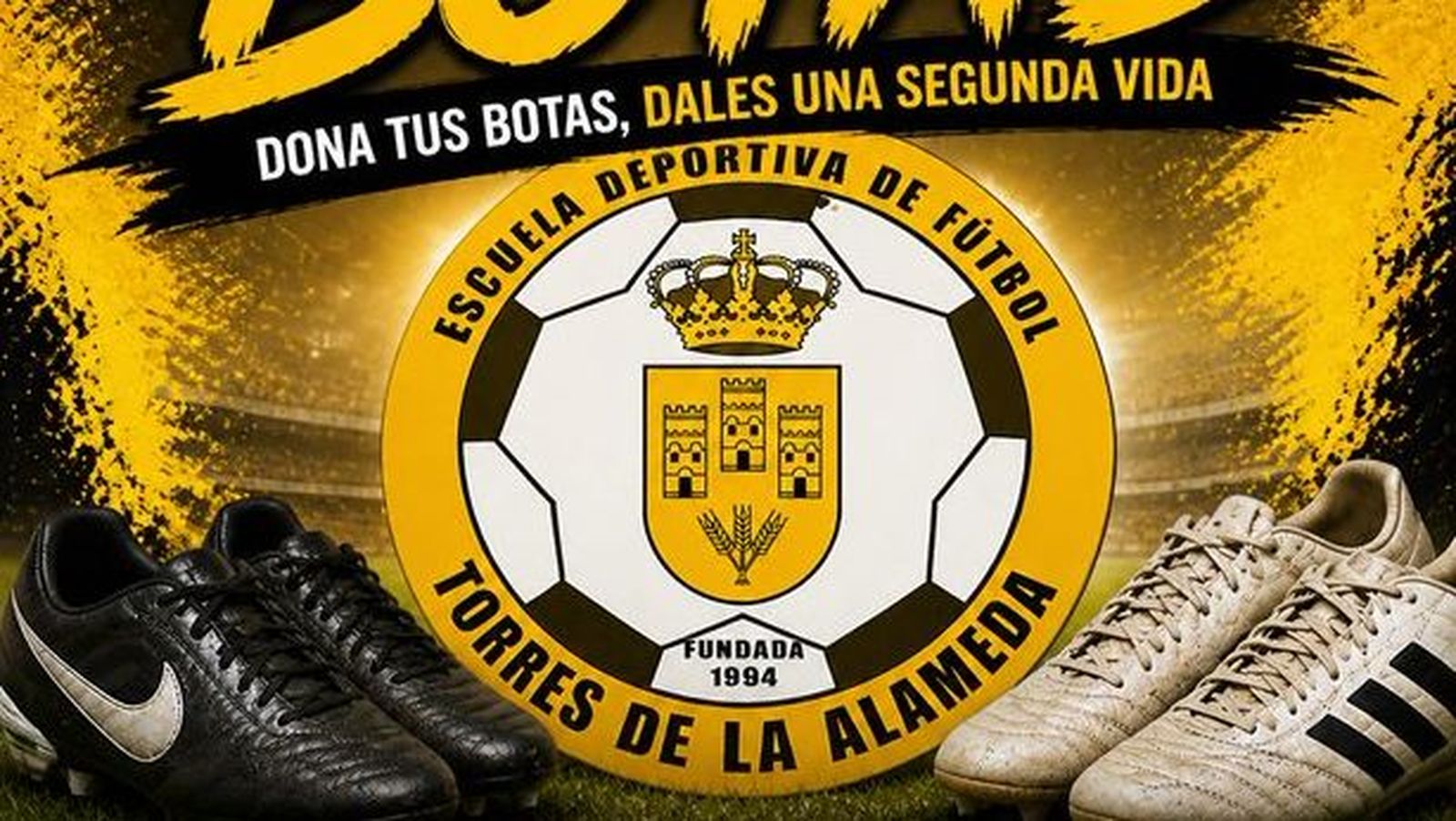 Campaña solidaria de recogida de botas de fútbol en Torres de la Alameda