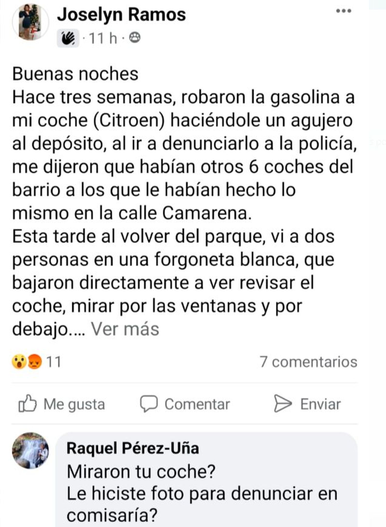 Comentario de una usuaria de Facebook en el foro 'Aluche es nuestro barrio'