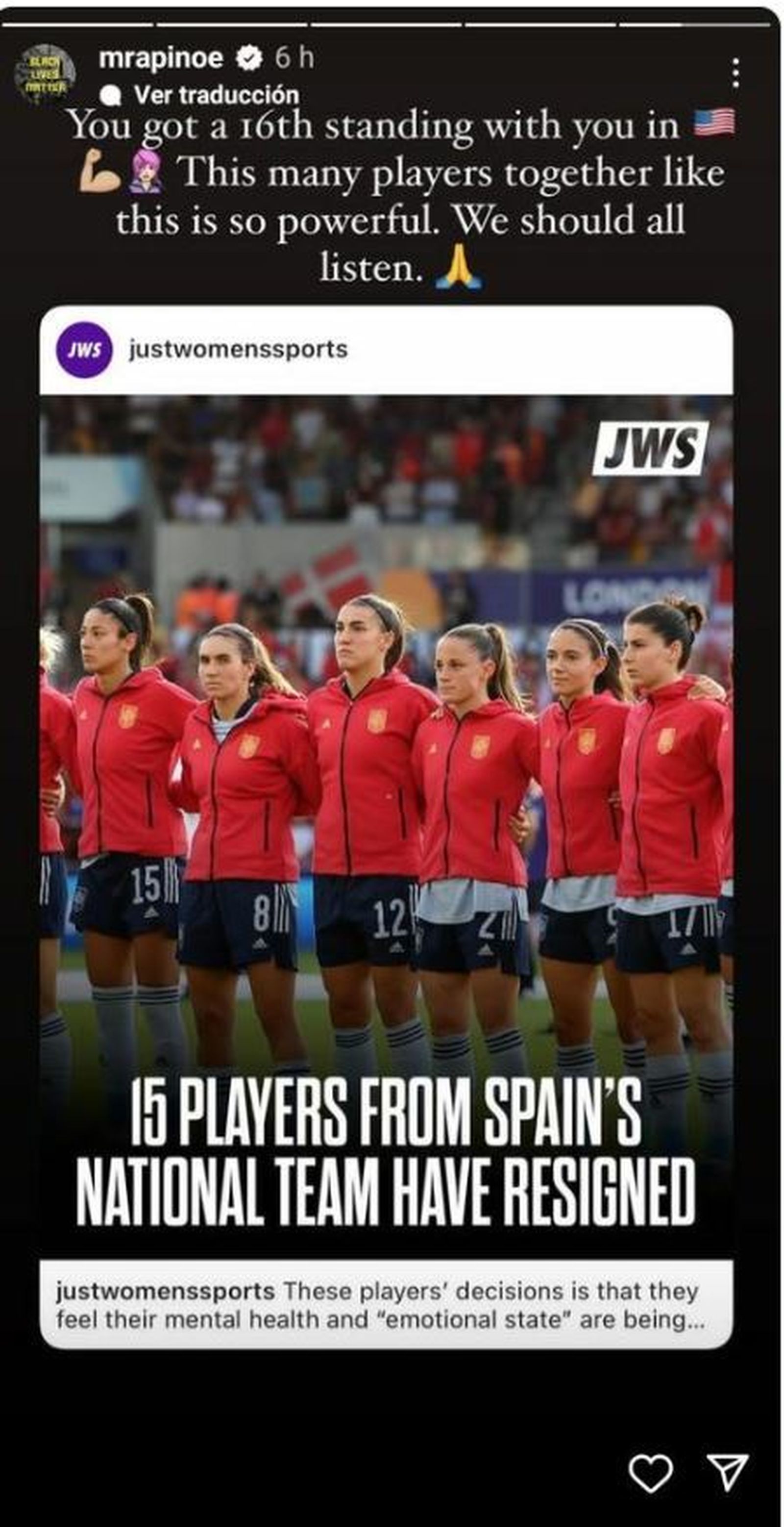 Publicación de Instagram de Rpinoe