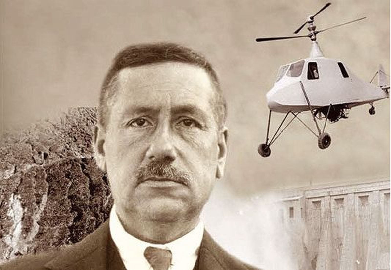 Impresión artística de Federico Cantero Villamil y su helicóptero