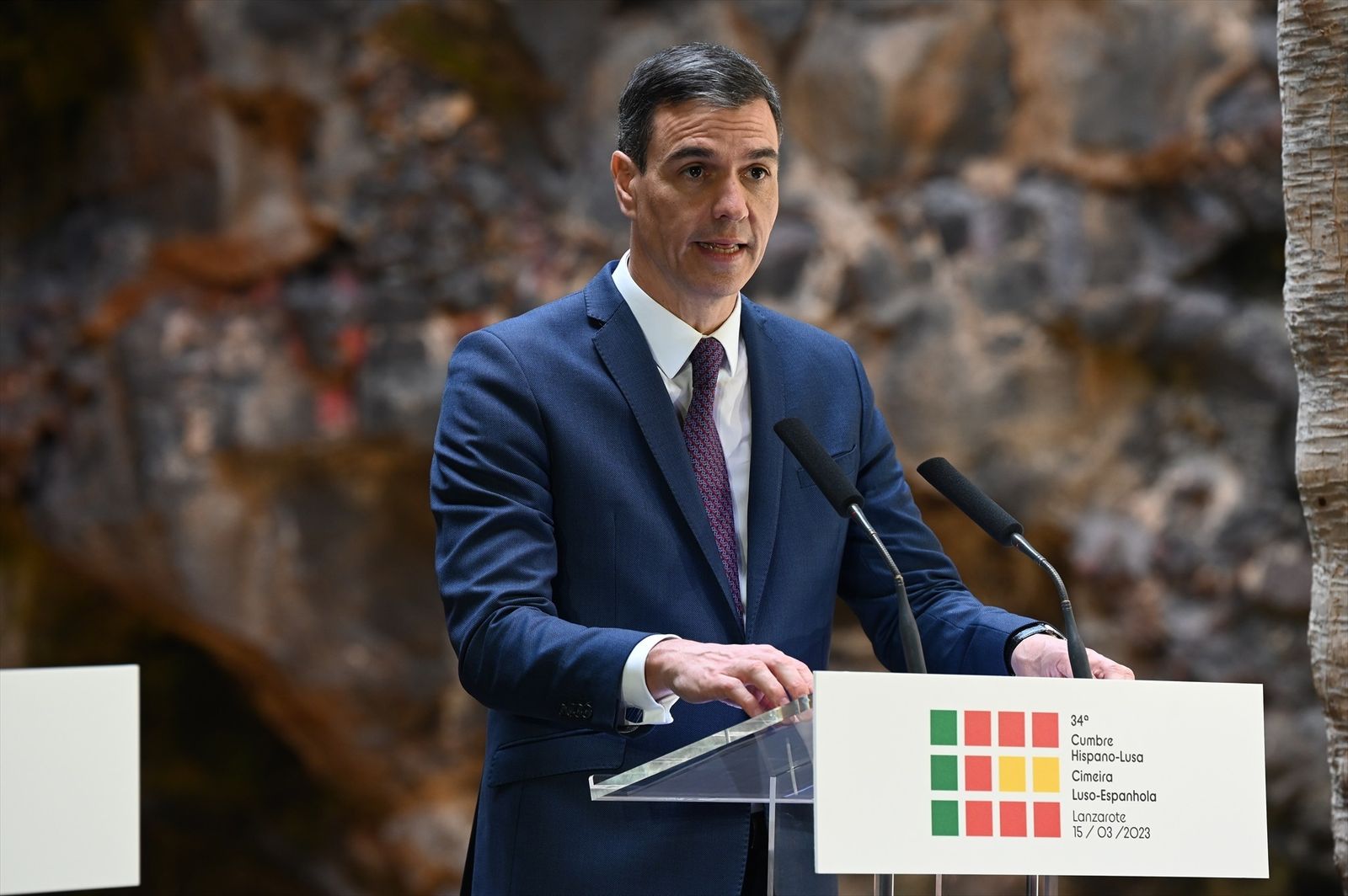 El presidente del Gobierno, Pedro Sánchez, durante una rueda de prensa en la celebración de la XXXIV Cumbre Hispano-Portuguesa