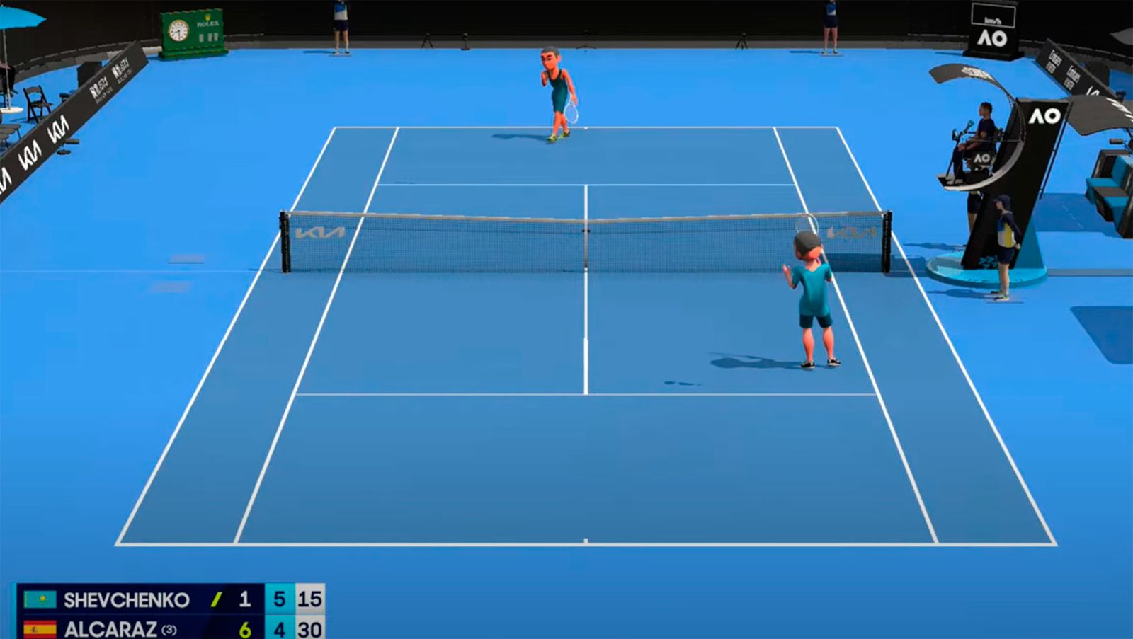 Un momento del partido entre Carlos Acaraz y Alexander Shevchenko en el Open de Australia 2025