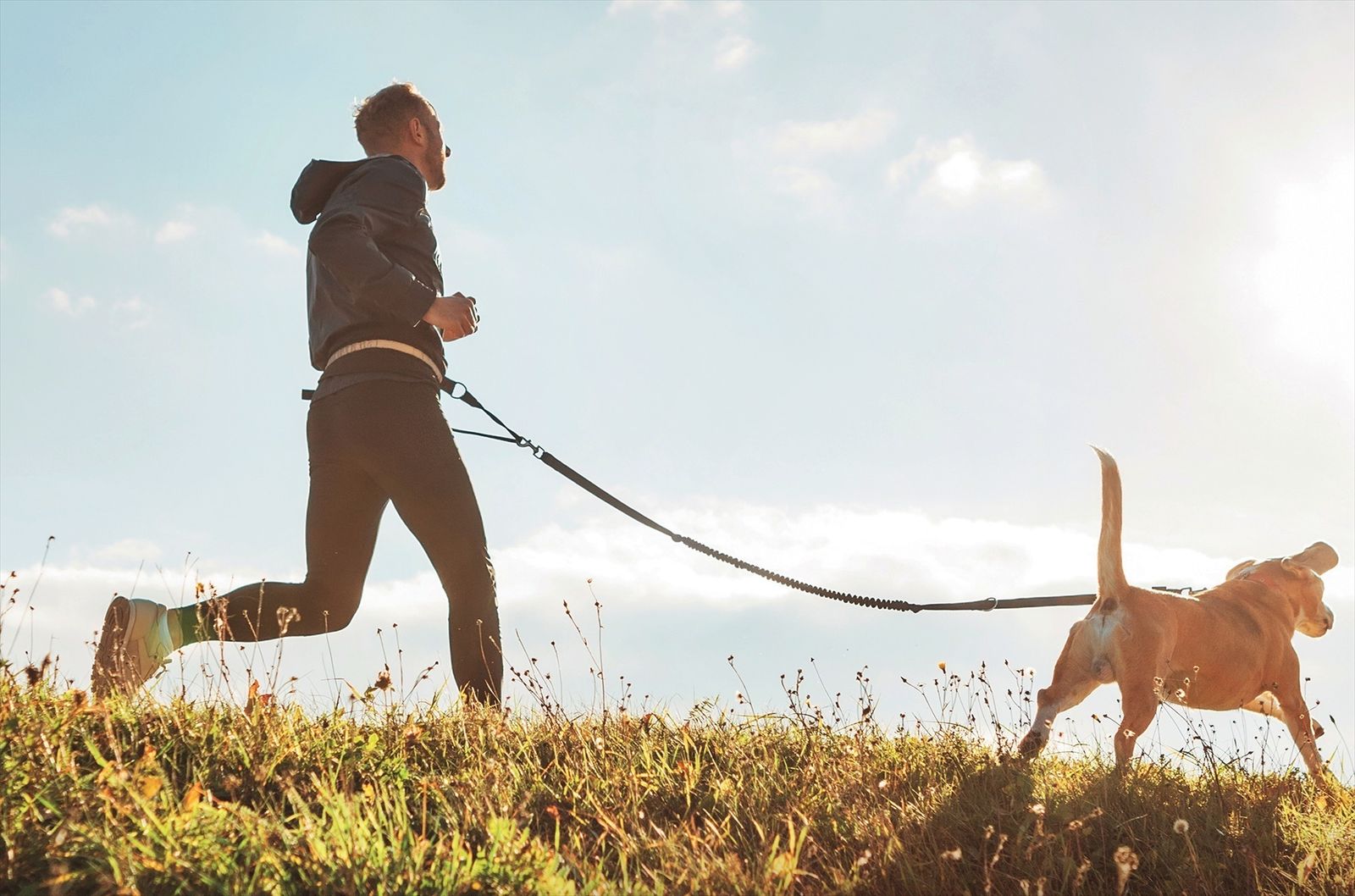 Deportista corriendo con su perro