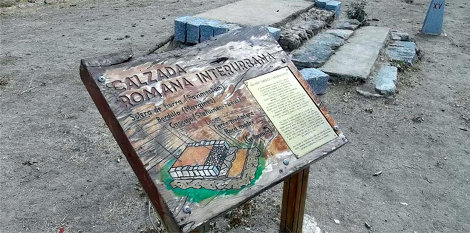 Cartel explicativo referente a la calzada romana a su paso por Collado Mediano