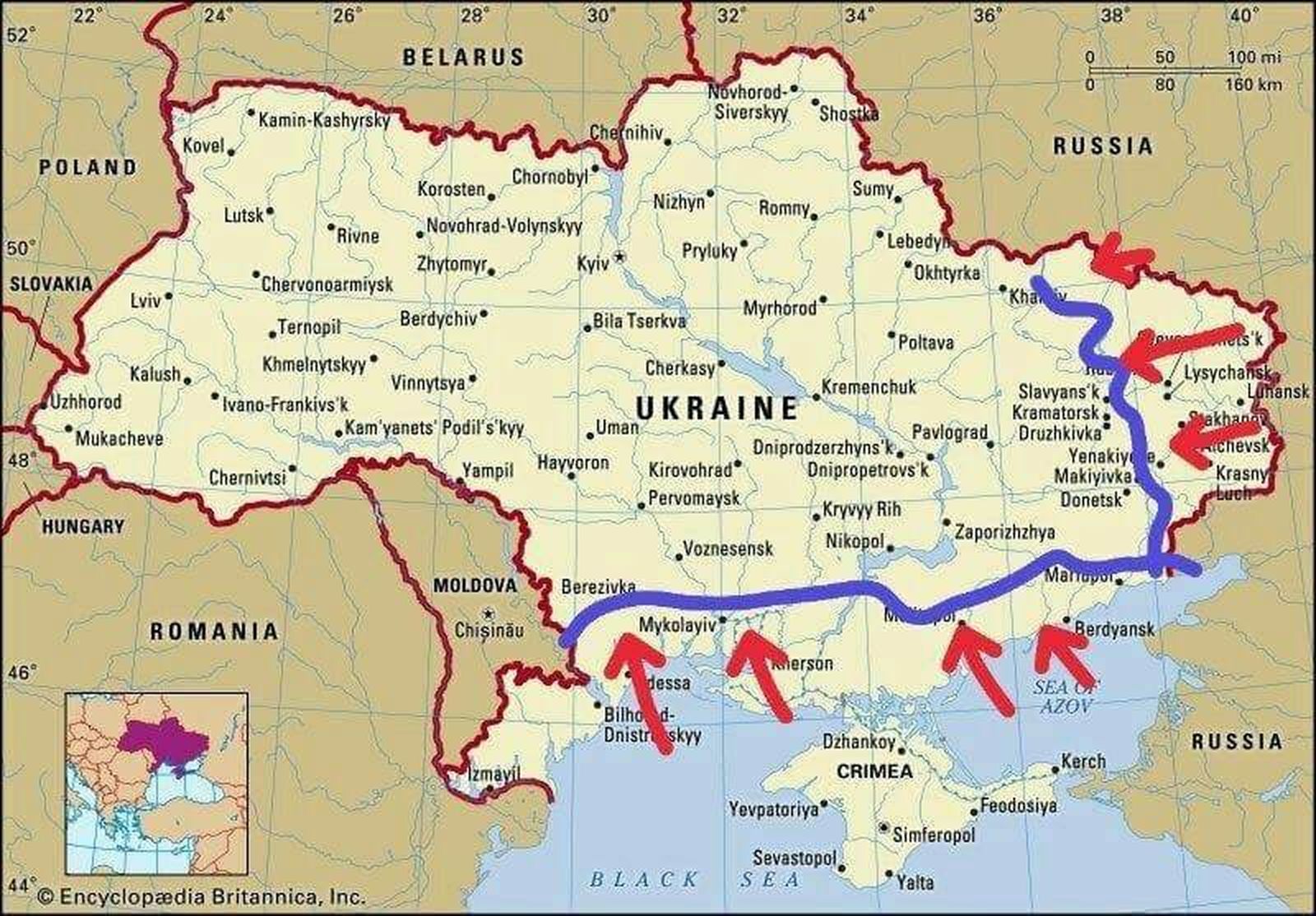 Mapa aproximado de las áreas ocupadas por el ejército, la armada y las fuerzas aéreas de Rusia