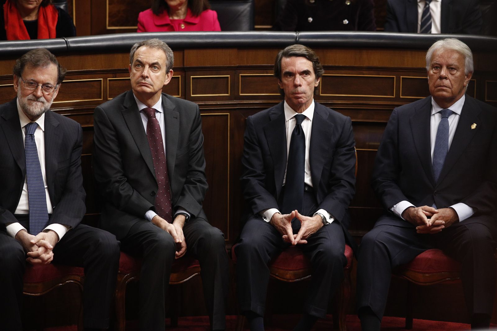 Los ex presidentes del Gobierno Mariano Rajoy, José Luis Rodríguez Zapatero, José María Aznar y Felipe González en el acto conmemorativo del 40º aniversario de la Constitución