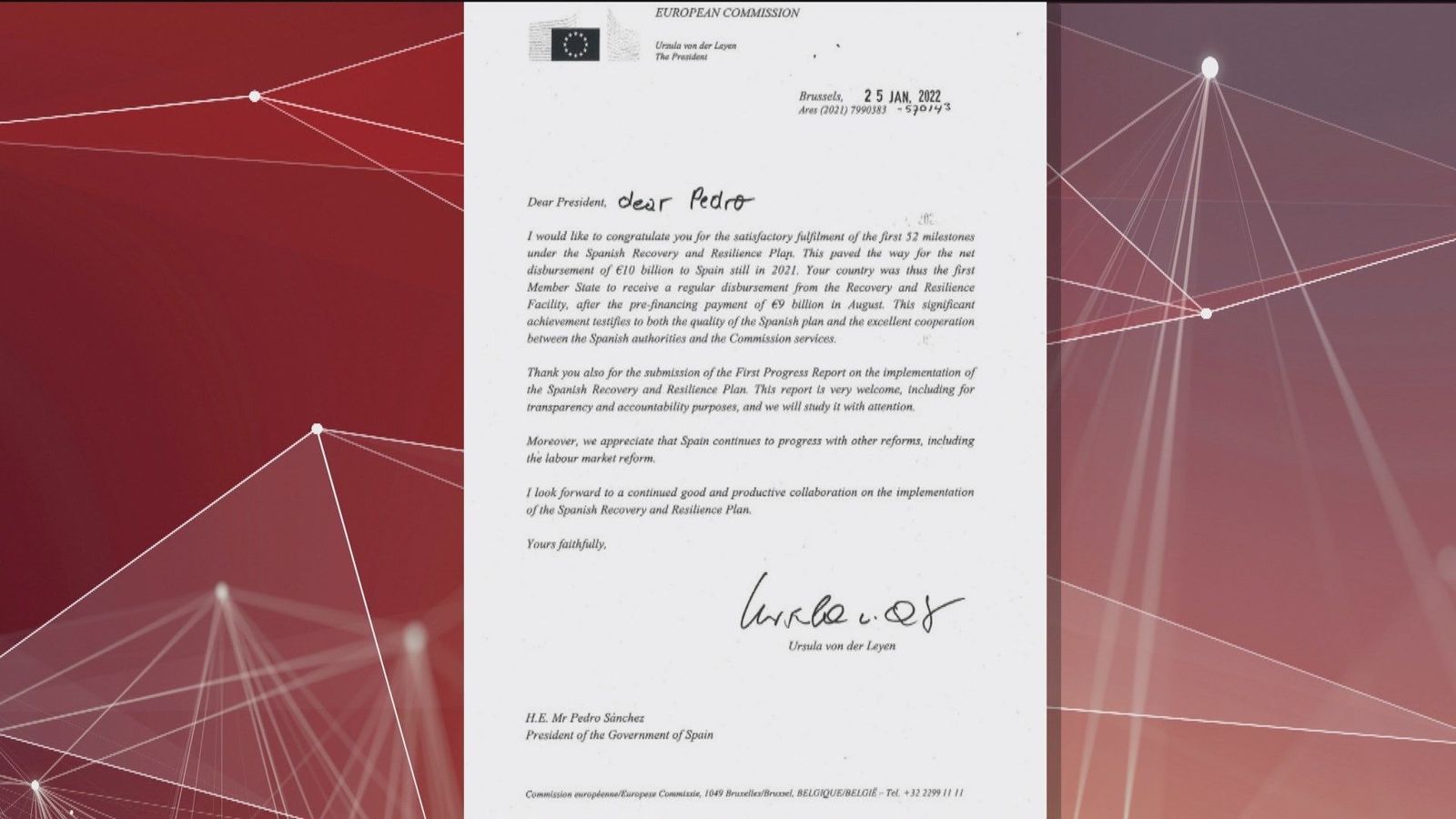 Cuando se confunde el elogio y el protocolo o la historia de la carta de Von der Layen a Pedro Sánchez