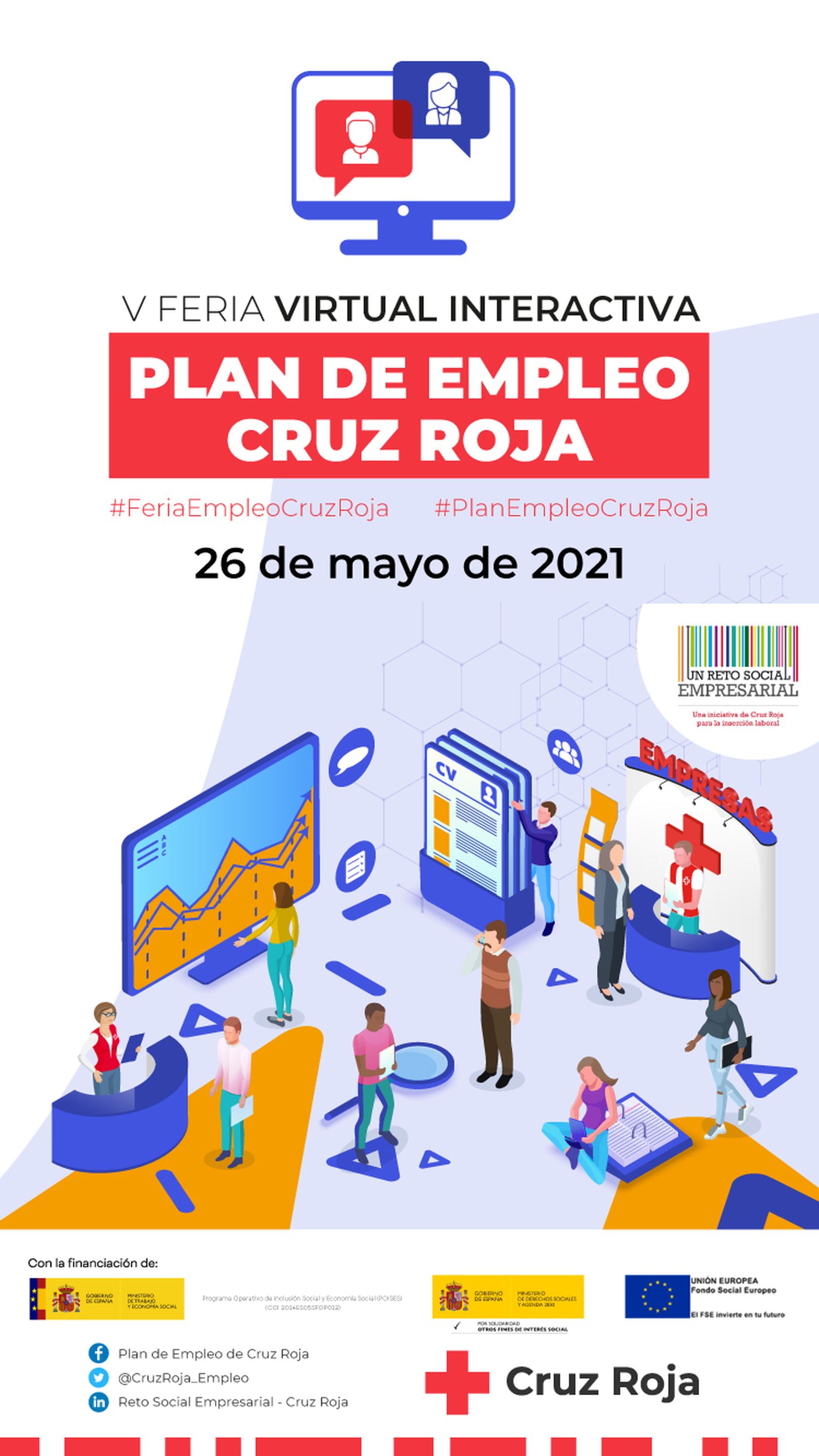 Más de 40 empresas participarán en la Feria de Empleo de Cruz Roja en Madrid el 26 de mayo