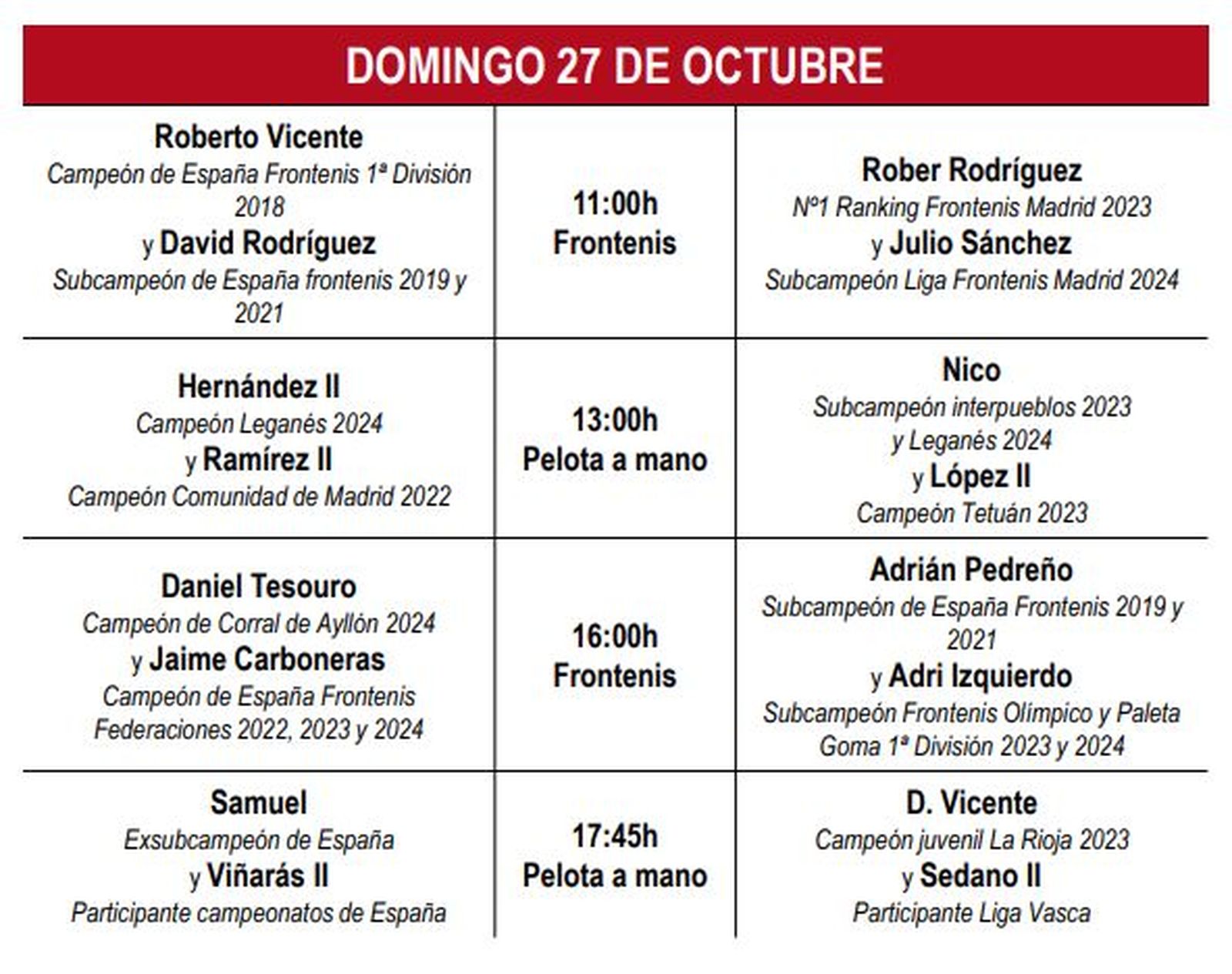 Programa del frontón Beti Jai, domingo 27 de octubre