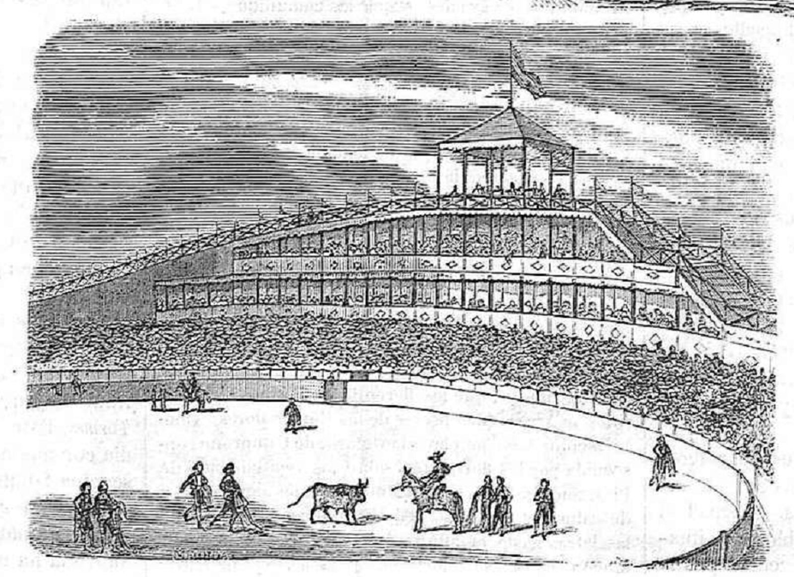 Montaña rusa y plaza de toros en los Campos Elíseos de Madrid