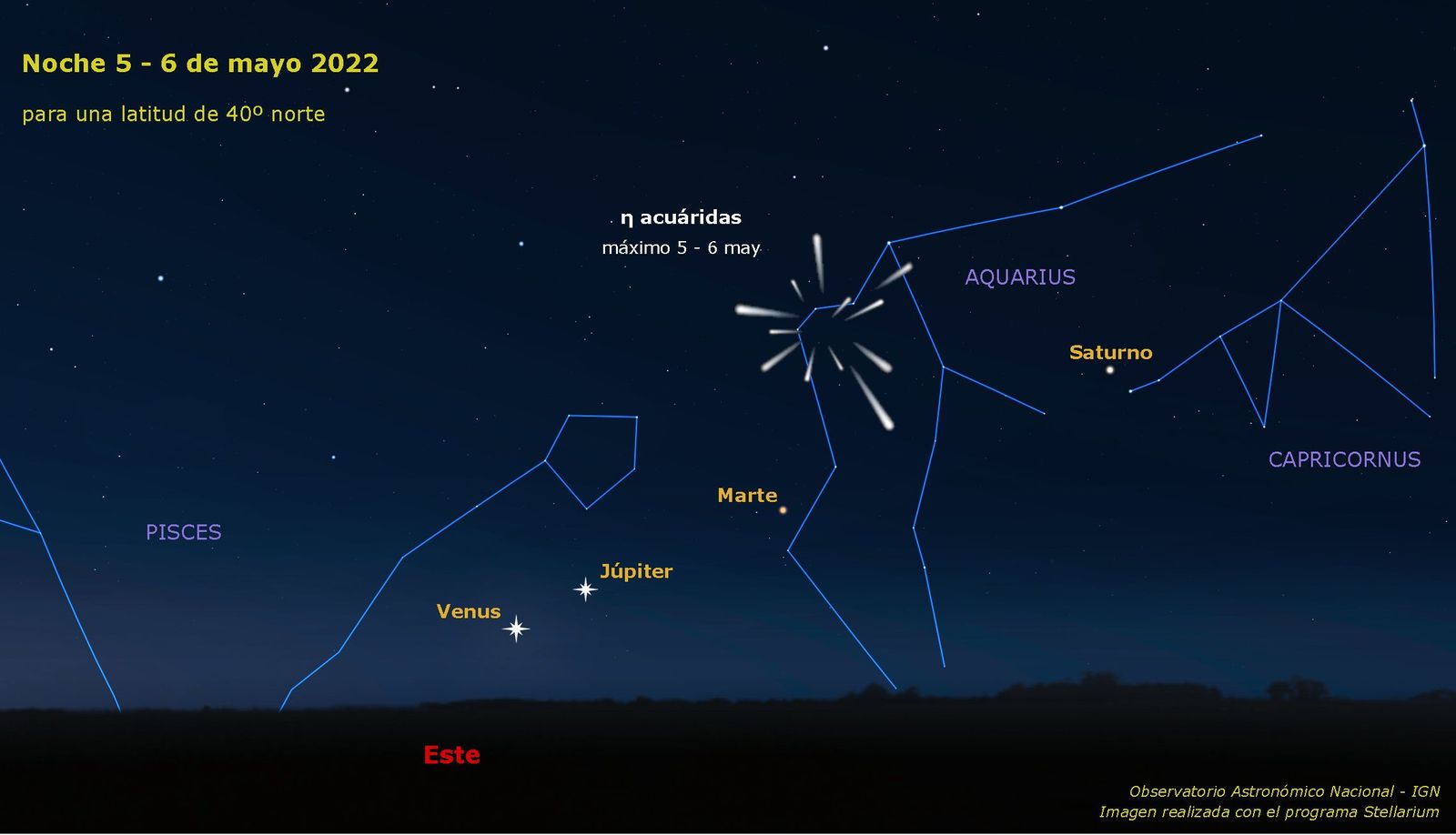 Ilustración del cielo previsto la noche del 5 al 6 de mayo