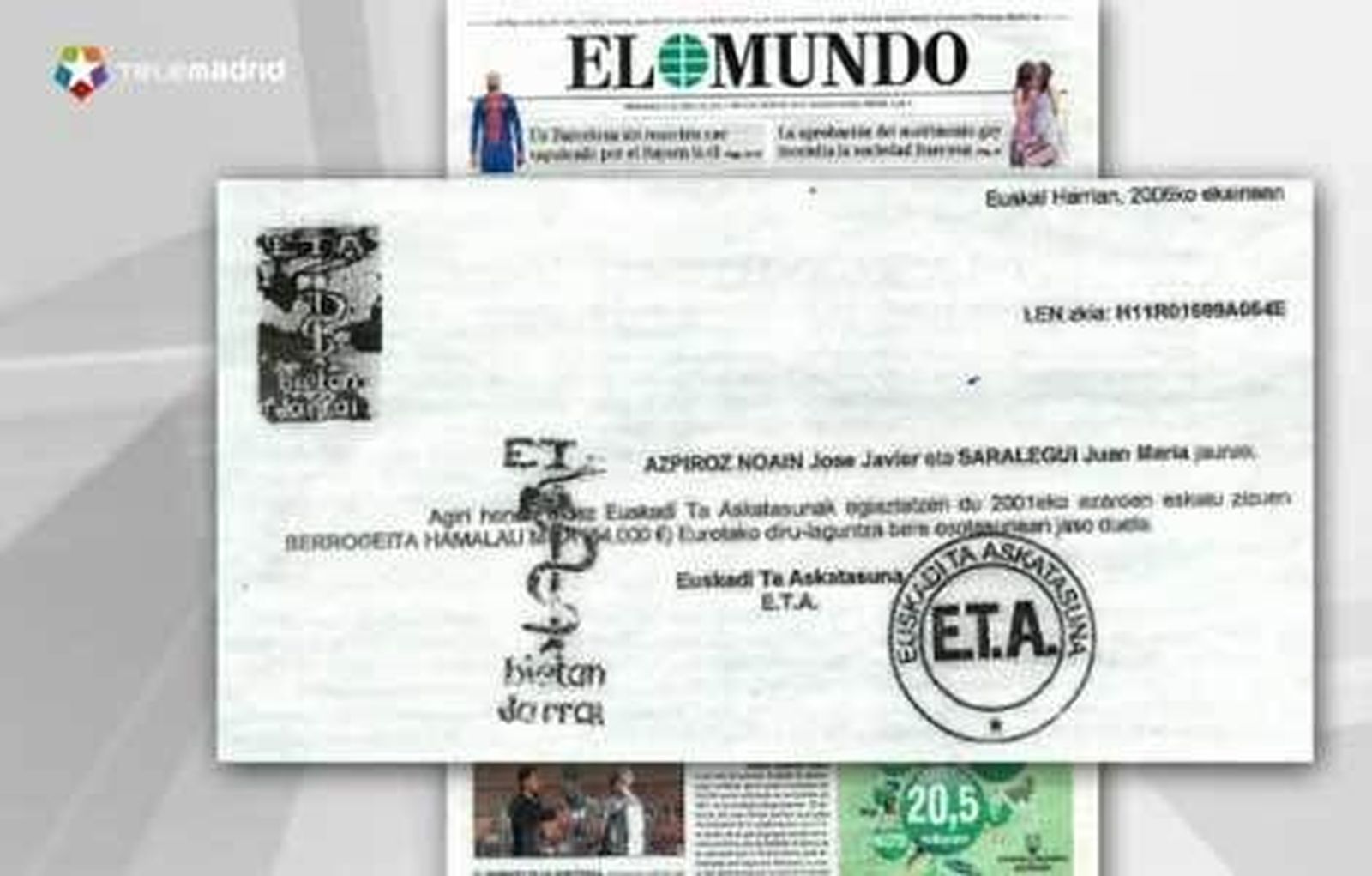 ETA certificó con un recibo el cobro de los 54.000 euros del bar Faisán