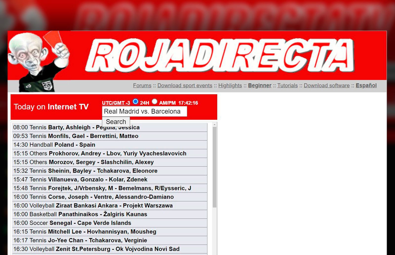 Captura de la web rojadirecta.com