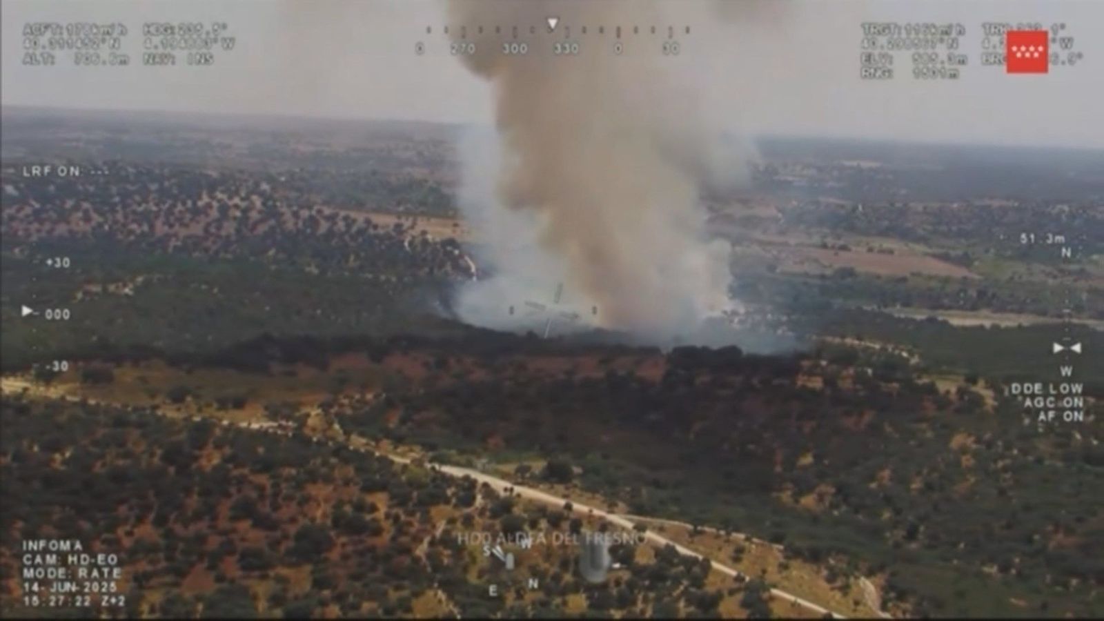 Susto en Aldea del Fresno por un incendio forestal, ya extinguido