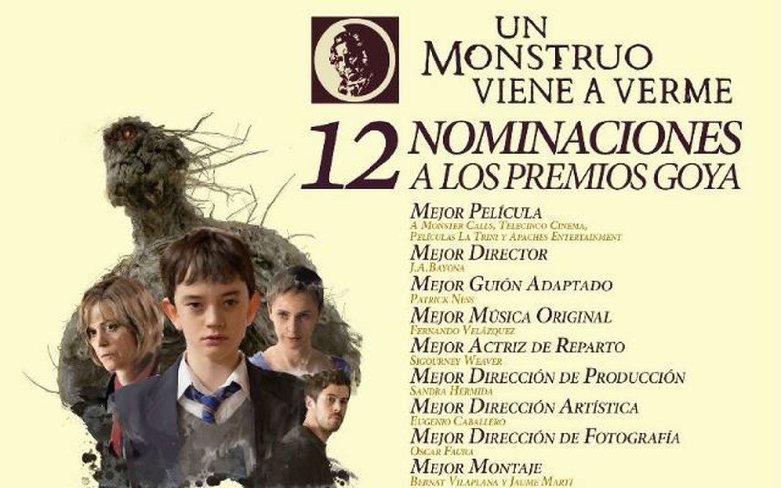 'Un monstruo viene a verme', 12 nominaciones a los Goya