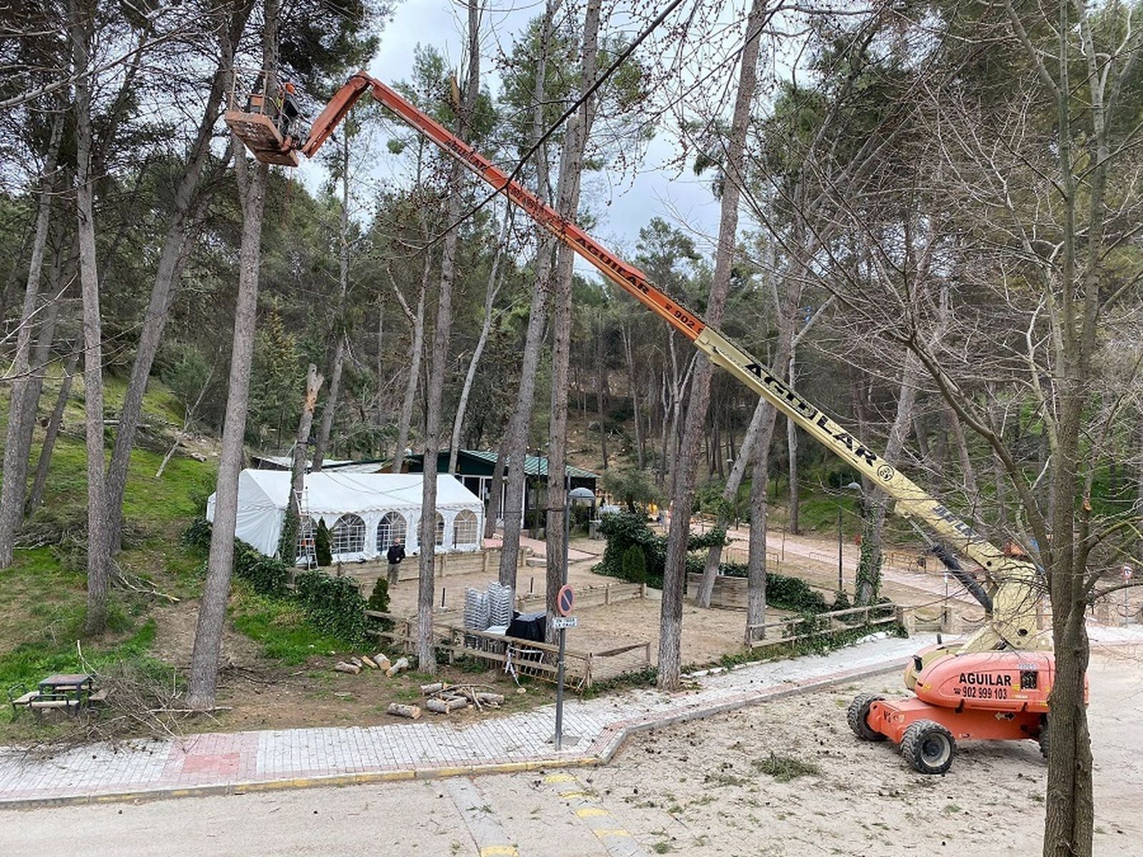Plataforma elevadora trabajando en El Bosque de Morata de Tajuña