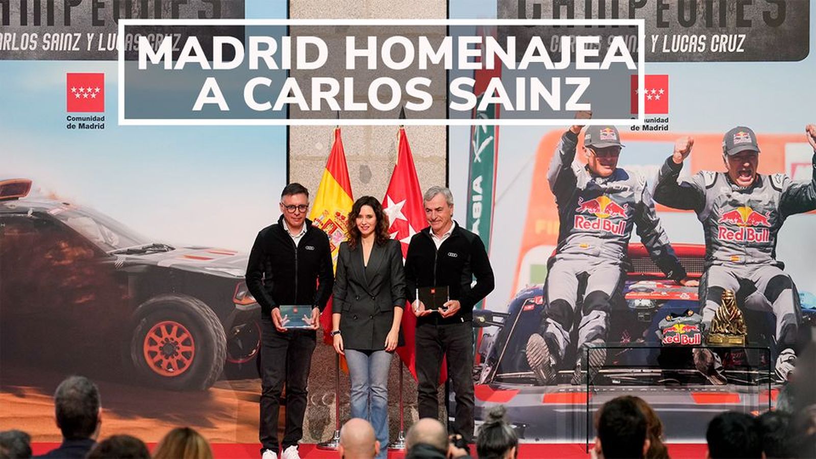 Ayuso homenajea a los campeones del Dakar: "Cuando un catalán y un madrileño se ponen juntos, somos imparables"