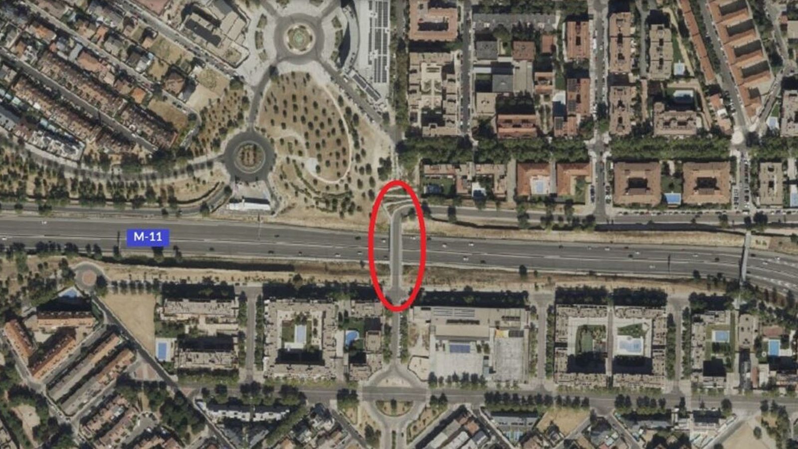 Plano situacional del puente Artemisa sobre la M-11 en el distrito de Barajas