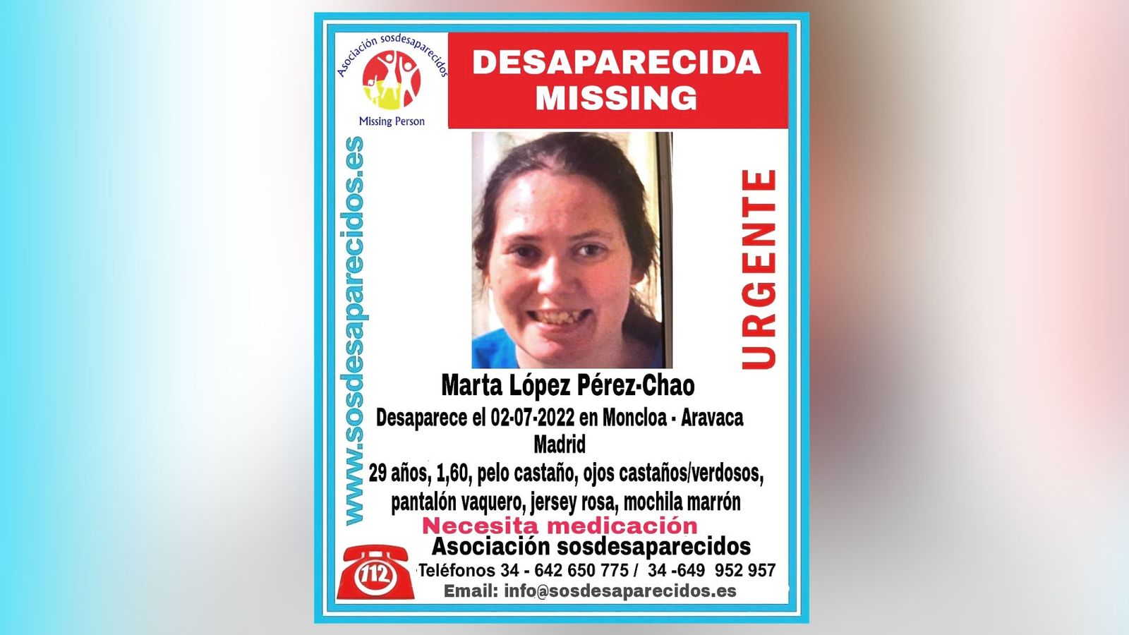 Localizan a Marta, de 29 años, que desapareció en Moncloa y necesitaba medicación