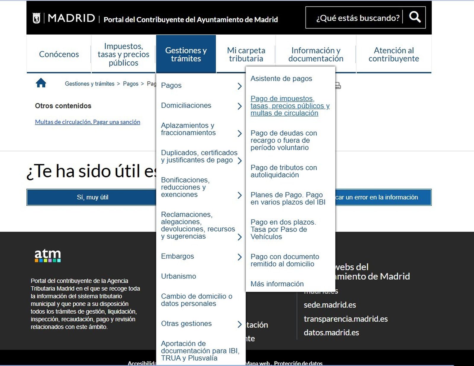 Pago de impuestos y tasas en la web del Ayuntamiento de Madrid