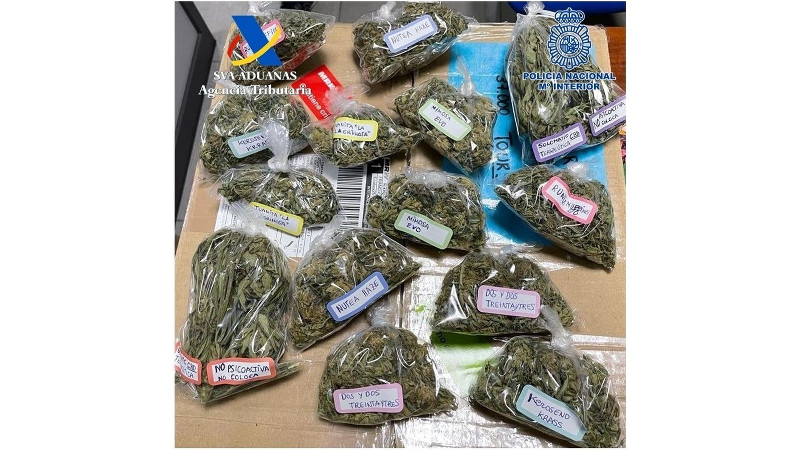 Bolsas de droga preparadas para enviar por correo