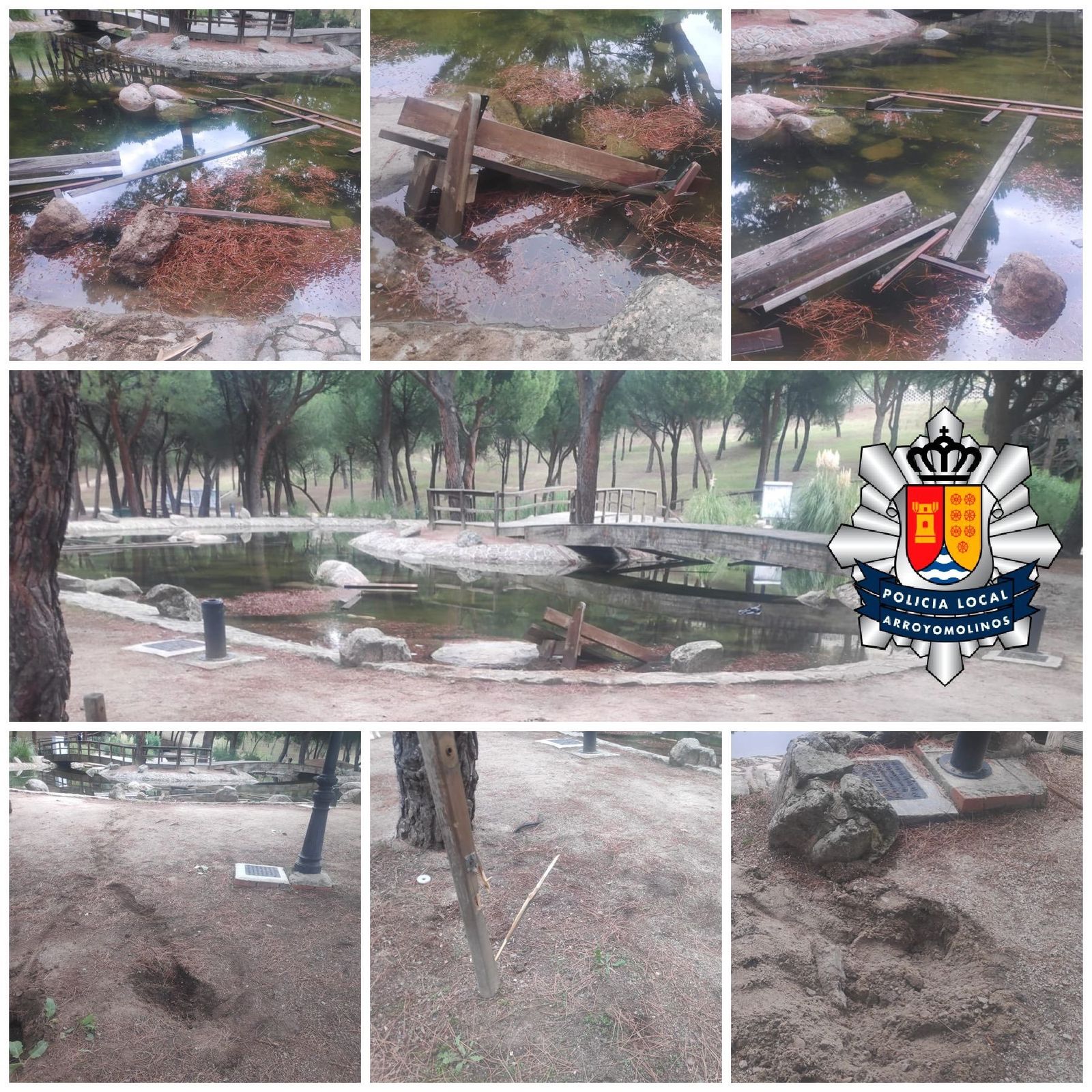 Destrozos causados en el parque 'El Pinar' de Arroyomolinos