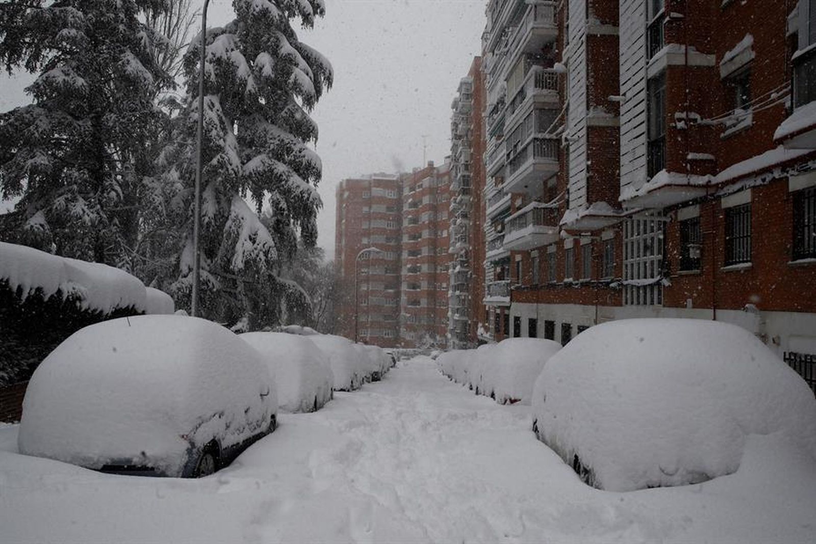 Una calle de Madrid capital, colapsada por la nieve