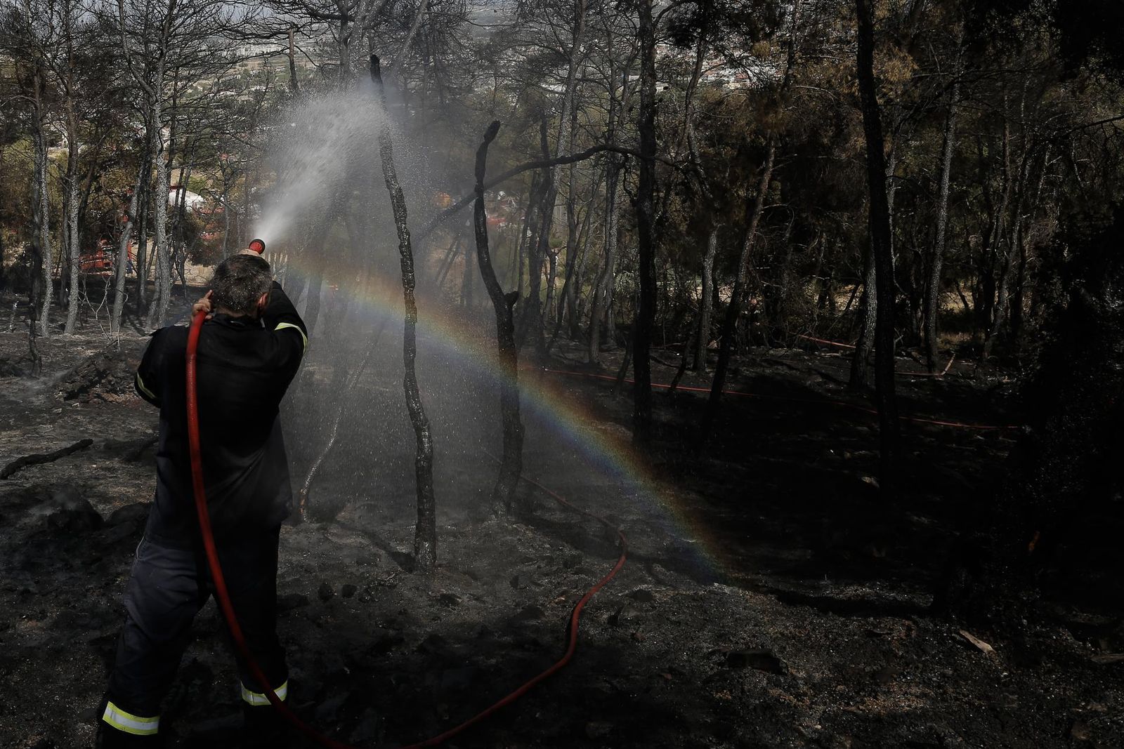 Bomberos luchando contra los incendios forestales en Grecia