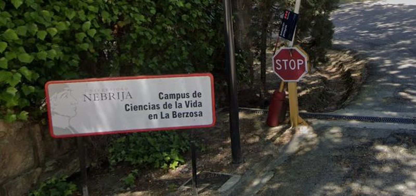 Acceso al campus de la Universidad Nebrija en La Berzosa, en Hoyo de Manzanares