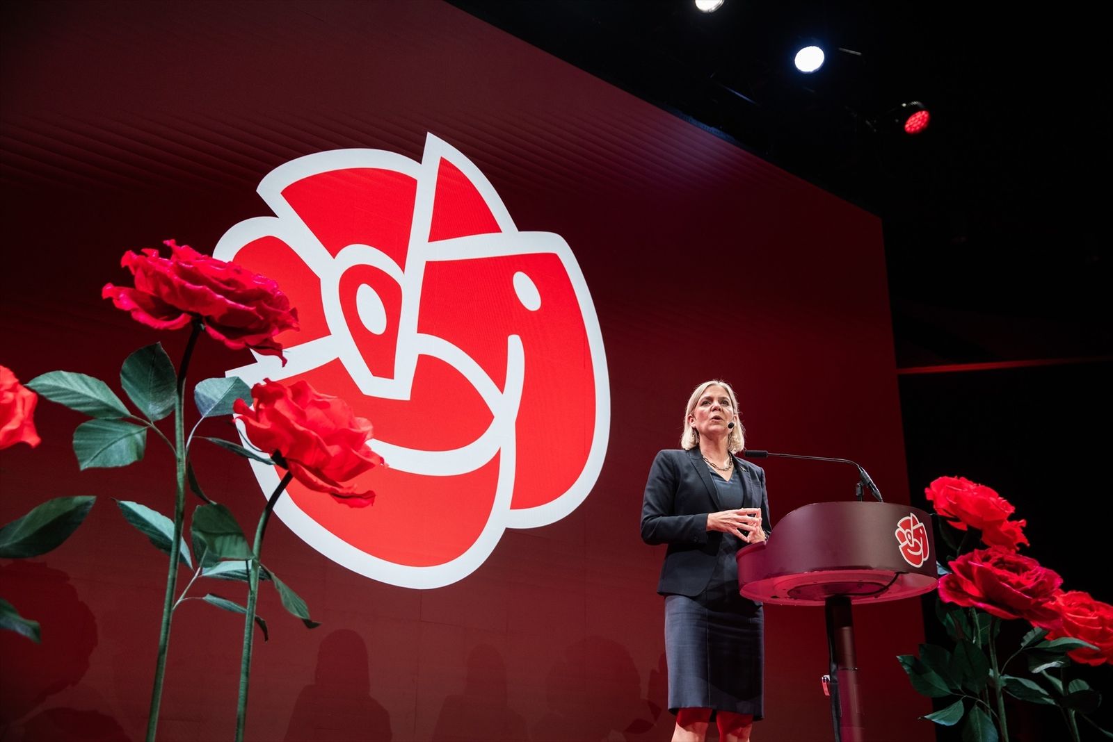 Magdalena Andersson, líder del Partido Socialdemócrata sueco, durante un mitin
