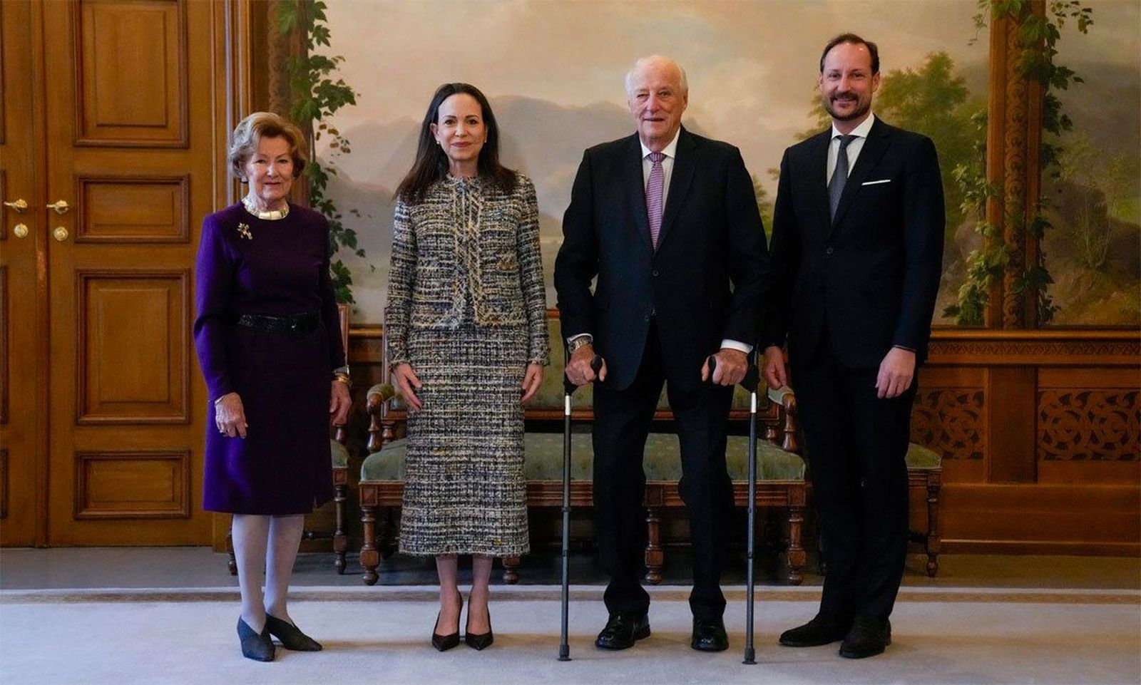 María Corina Machado, recibida por los reyes y el príncipe heredero de Noruega