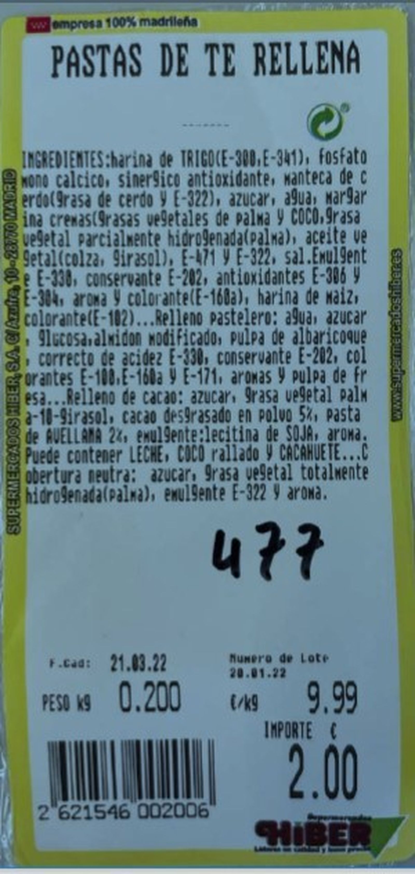 Etiqueta del producto retirado