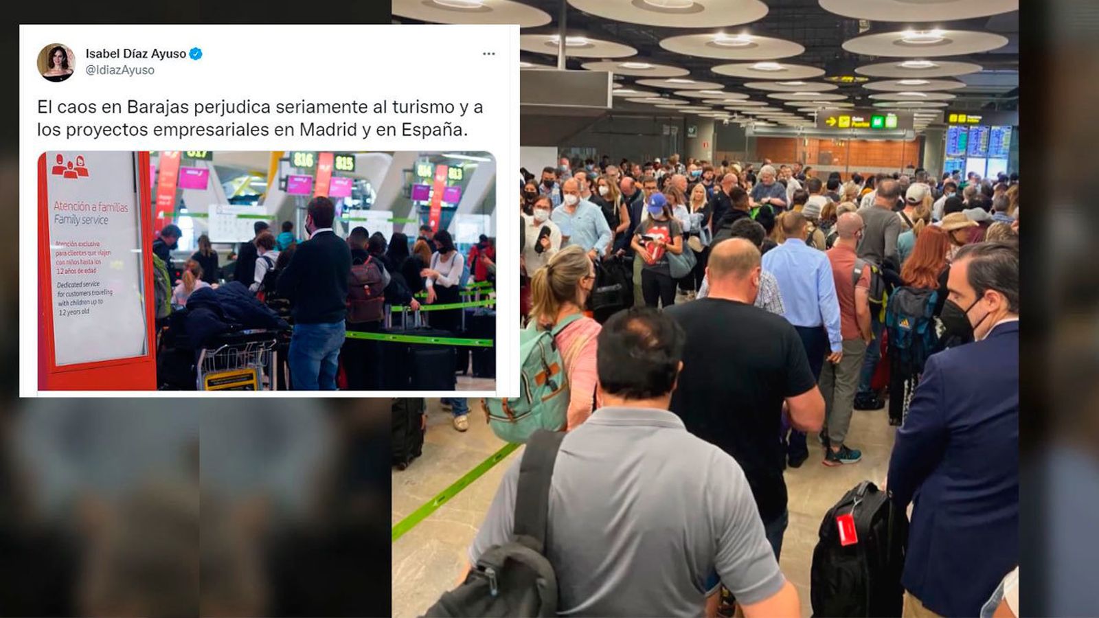 Tuit de Isabel Díaz Ayuso sobre el caos en Barajas