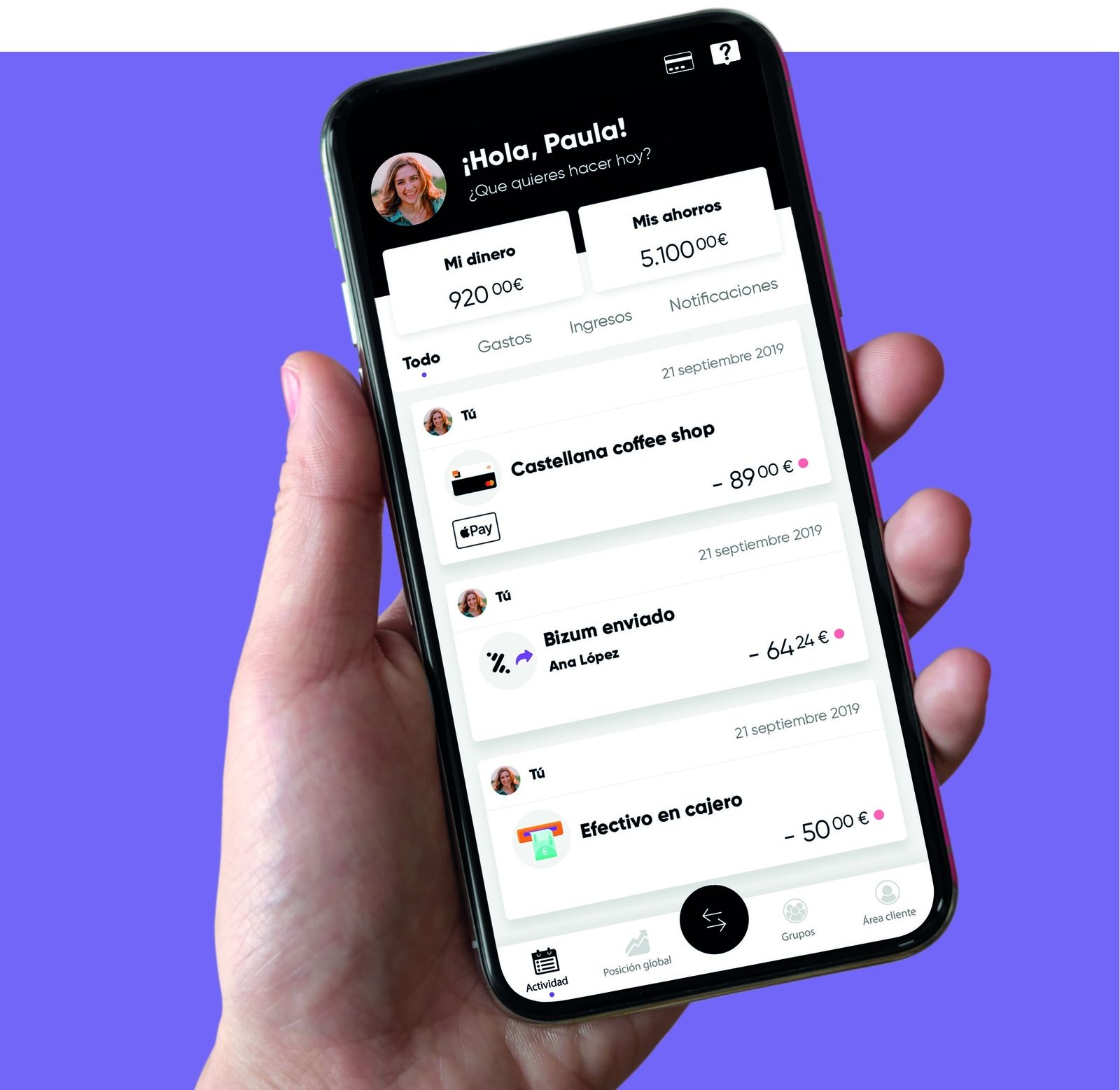 Una aplicación móvil de una entidad bancaria