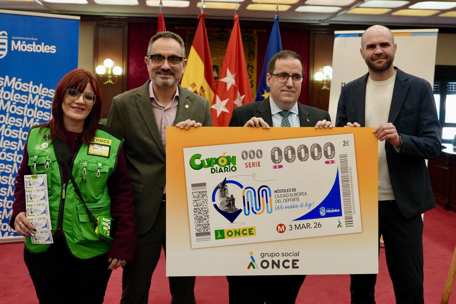 Presentación del cupón de la ONCE dedicado a Móstoles Ciudad Europea del Deporte