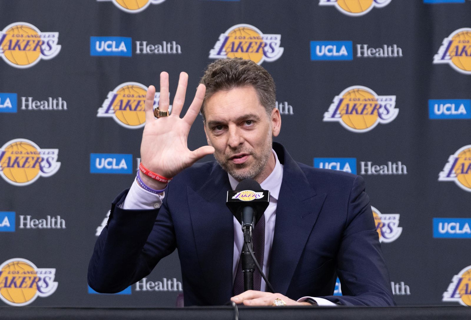 Pau Gasol, en la rueda de prensa posterior al homenaje de Los Angeles Lakers