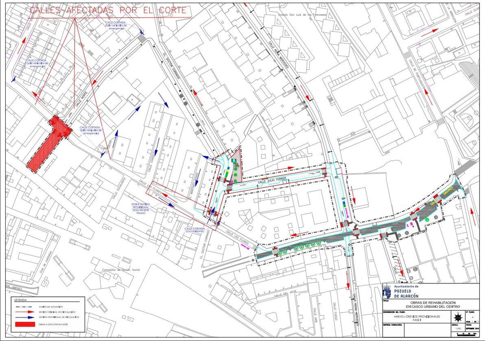 Plano de los cortes de tráfico en Pozuelo
