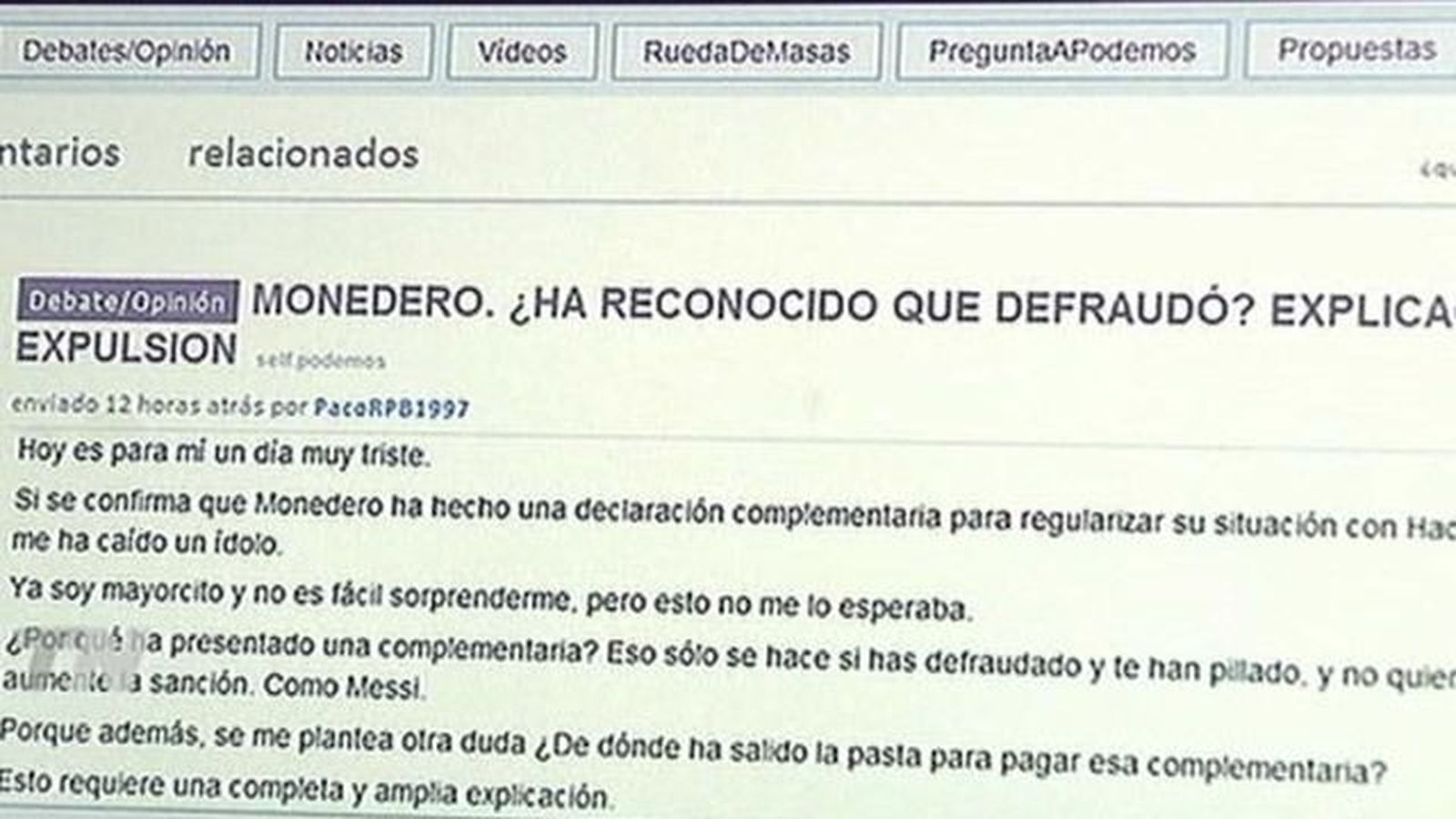 Criticas a Monedero en el foro oficial de Podemos