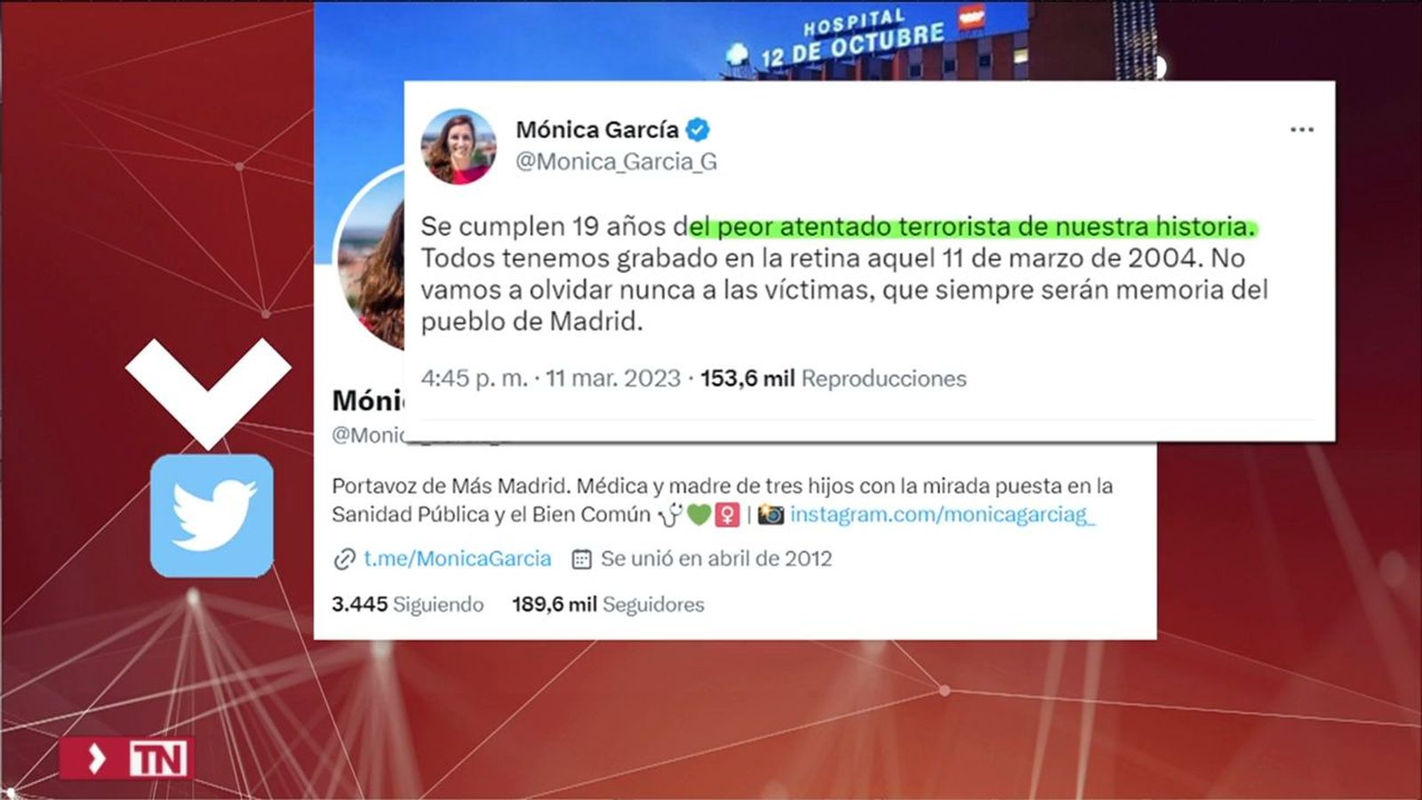 Tuit Mónica García sobre 11-M