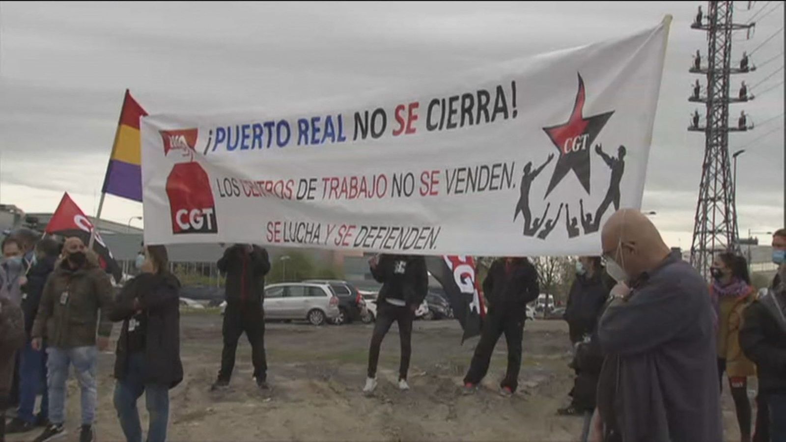 Concentración en Airbus en Getafe contra el cierre de Puerto Real ante la visita del Rey y Sánchez