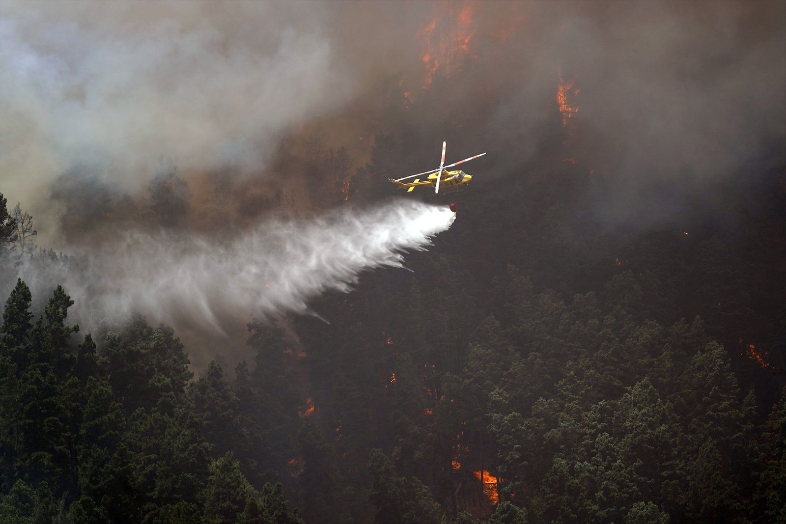 El viento da un respiro en Tenerife pero el fuego continúa activo