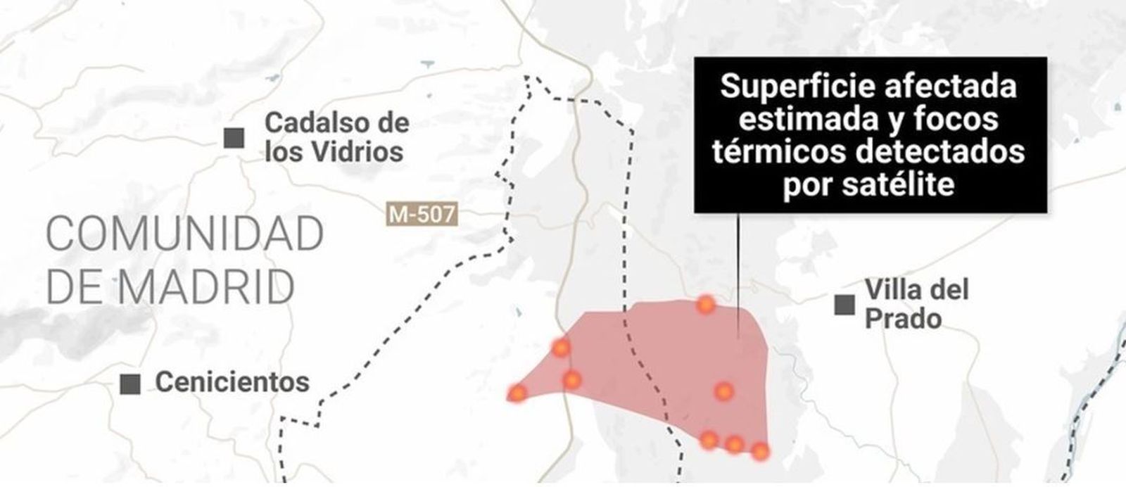 Superficie afectada del incendio de Almorox por satélite